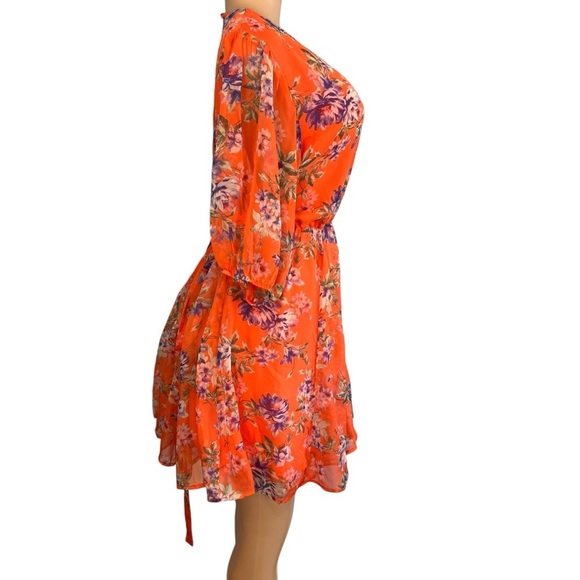 Code x Mode Orange and Blue Floral Print Short Sleeve Belted Mini Dress - Picture 7 of 9